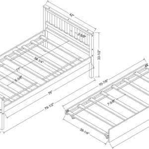 HomSof Twin Platform Bed Frame with Headboard and Footboard,for Bedroom Small Living Space, Grey+Trundle