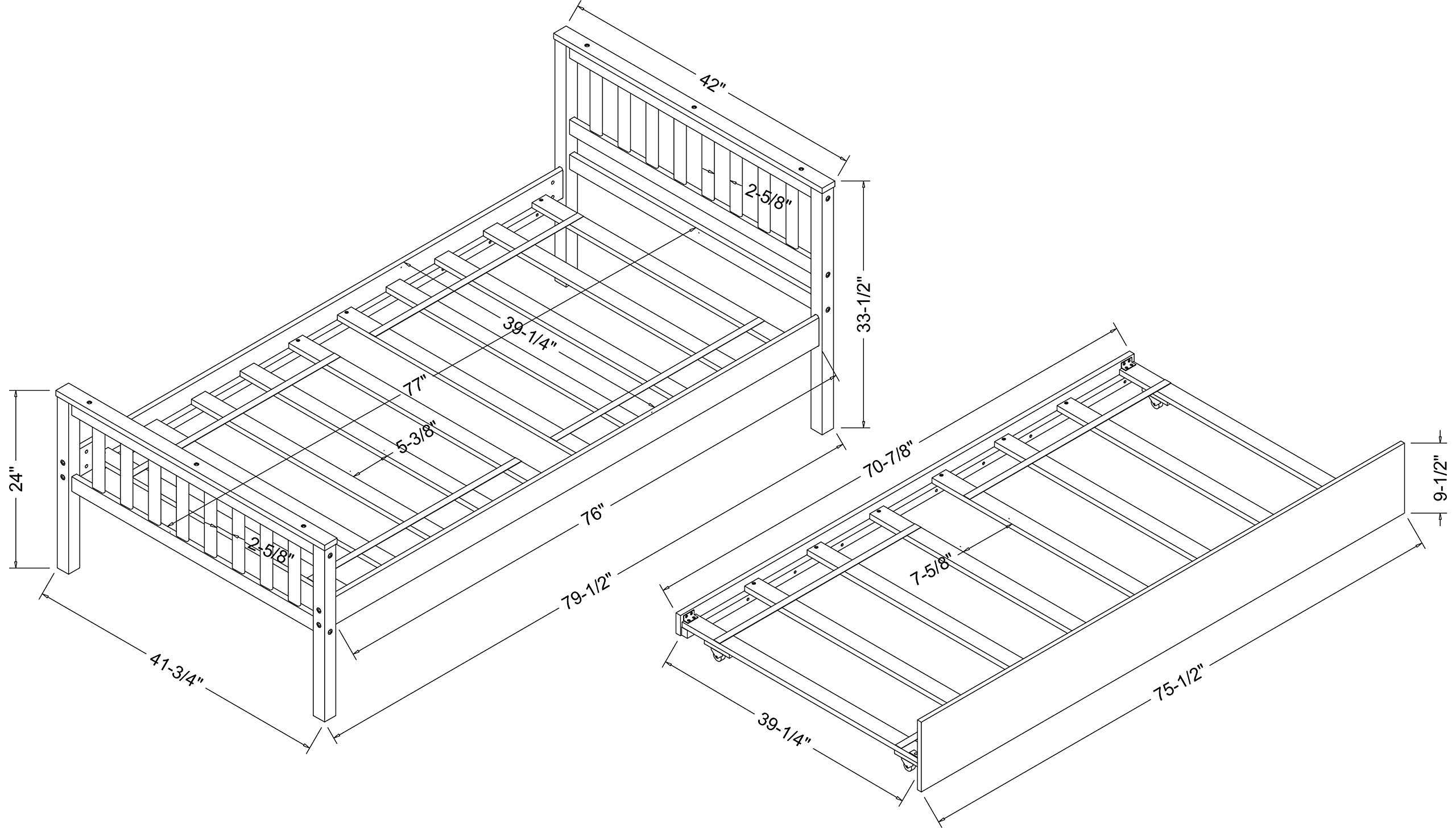 HomSof Twin Platform Bed Frame with Headboard and Footboard,for Bedroom Small Living Space, Grey+Trundle