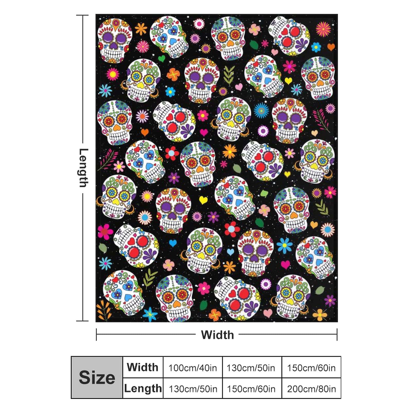 Sugar Skull Blanket Ultra Soft Warm Cozy Flannel Throw Blankets for Women Baby Men Bedding Gifts 60"X50"