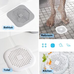 TIONTURE 2 Pack Shower Drain Square Hair Catcher Shower Drain with Suction Cup Hair Stopper for Shower Drain Bathroom Hair Catcher for Bathtub Filter Shower Drain Protection Flat Strainer (Grey White)