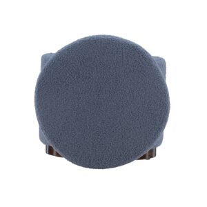 Linon Lexington Blue Sherpa Round Storage Ottoman with Wood Accent