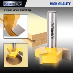 PLATINUMEDGE CNC Spoilboard Surfacing Router Bit, Slab Flattening Route Bit, 1/2 inch Shank 2 inch Cutting Diameter, 3 Carbide Cutting Wings, Router Bit for Planing Wood