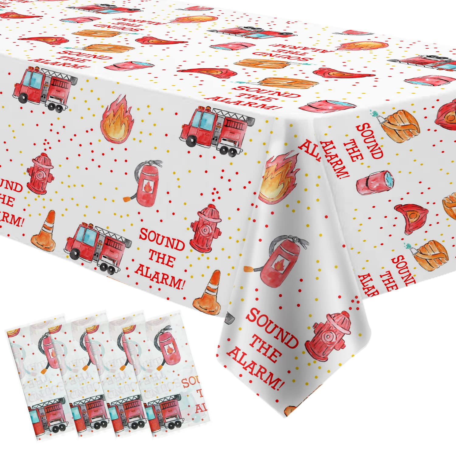 HIPVVILD Fire Truck Birthday Party Tablecloth Supplies - Disposable Firefighter Party Table Cover Decorations, Firetruck Fireman Theme Birthday Baby Shower Table Cloth - 4 Pack (54in x 108in)