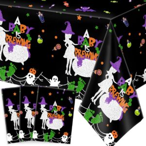 3 pack halloween baby shower tablecloths, 71 x 43 inches halloween baby shower plastic table cover a baby is brewing baby shower party decorations supplies for halloween gender reveal table decor