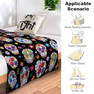 Sugar Skull Blanket Ultra Soft Warm Cozy Flannel Throw Blankets for Women Baby Men Bedding Gifts 60"X50"