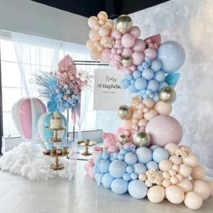 gender reveal balloon arch pink and blue garland kit for boy or girl pastel party decoration baby birthday