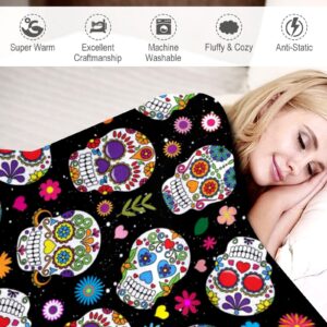 Sugar Skull Blanket Ultra Soft Warm Cozy Flannel Throw Blankets for Women Baby Men Bedding Gifts 60"X50"