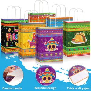 Pajean 18 Packs Fiesta Party Favor Bags with Handles, Cinco De Mayo Candy Bags Mexican Themed Paper Gifts Bags for Birthday Baby Shower Bridal Mexico Party Favor Supplies