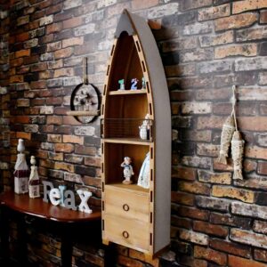 Veclotch Boat Decor with Shelf Drawer Hanging Wood Boat for Wall, Rustic Nautical Standing Boat Bookshelf Decor Beach Theme Display Boat Storage Shelves for Bathroom Bedroom Lake House Decoration