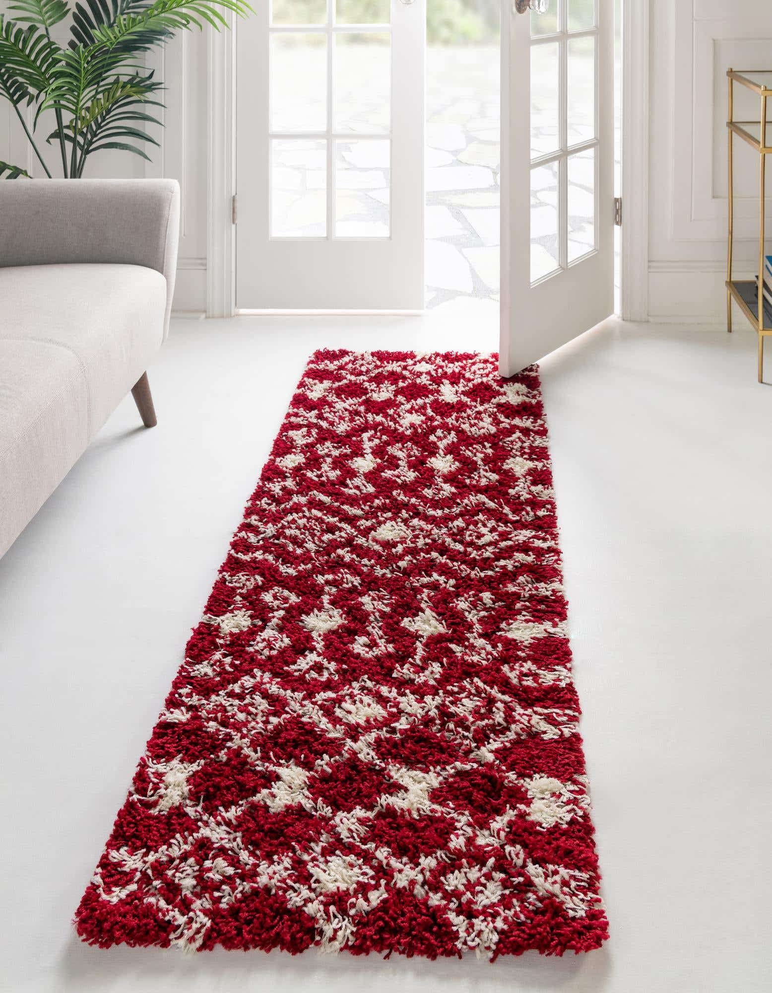 Unique Loom Moroccan Trellis Shag Collection Area Rug - Meknes (2' x 7' 1" Runner, Burgundy Red/ Ivory)