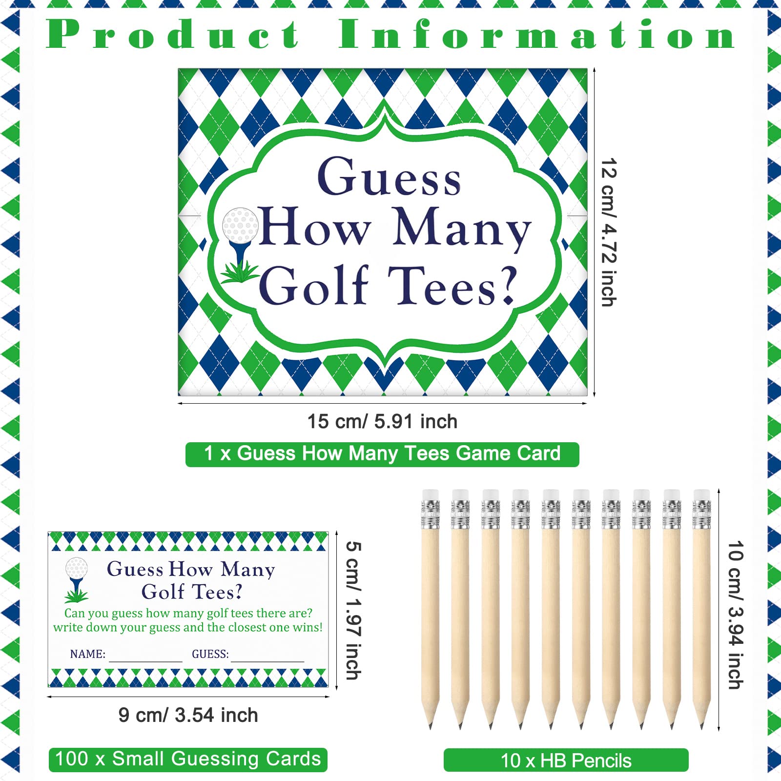 101 Pcs Guess How Many Golf Tees Cards 1 Resin Golf Ball Base Memo Clip Holder 10 Pencils Funny Games for Golf Theme Party Supply Bridal Shower Birthday Baby Shower