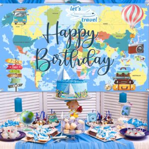 Travel Theme Birthday Party Banner Decorations Adventure Awaits Birthday Banner Let The Adventure Begin World Map Photobooth for Birthday Graduation Baby Shower Party Supplies 71 x 44 Inch