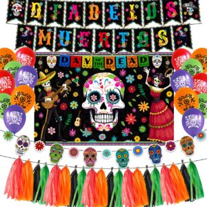 39 pieces day of the dead decorations, day of the dead balloons dia de los muertos fiesta background, special sugar skull dia de los muertos cutouts banner for halloween mexican fiesta supplies