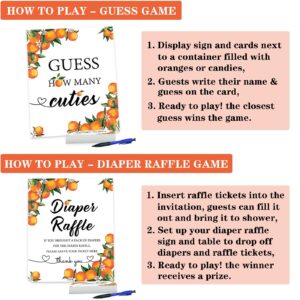 50 Little Cutie Orange Diaper Raffle Tickets and 1 Sign Baby Shower Games Orange Theme Guess How Many Cuties Sign with 50 Cards Orange Baby Shower Candy Guessing Game