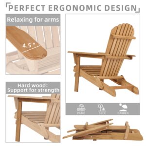 Outdoor Wooden Folding Adirondack Chair Set of 2 with Pre-Assembled BackRest, Wood Patio Chair for Garden Backyard Porch Pool Deck Firepit