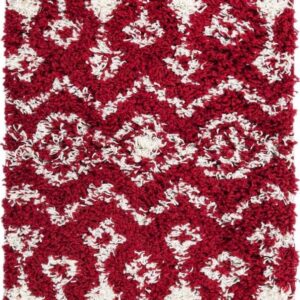 Unique Loom Moroccan Trellis Shag Collection Area Rug - Meknes (2' x 7' 1" Runner, Burgundy Red/ Ivory)