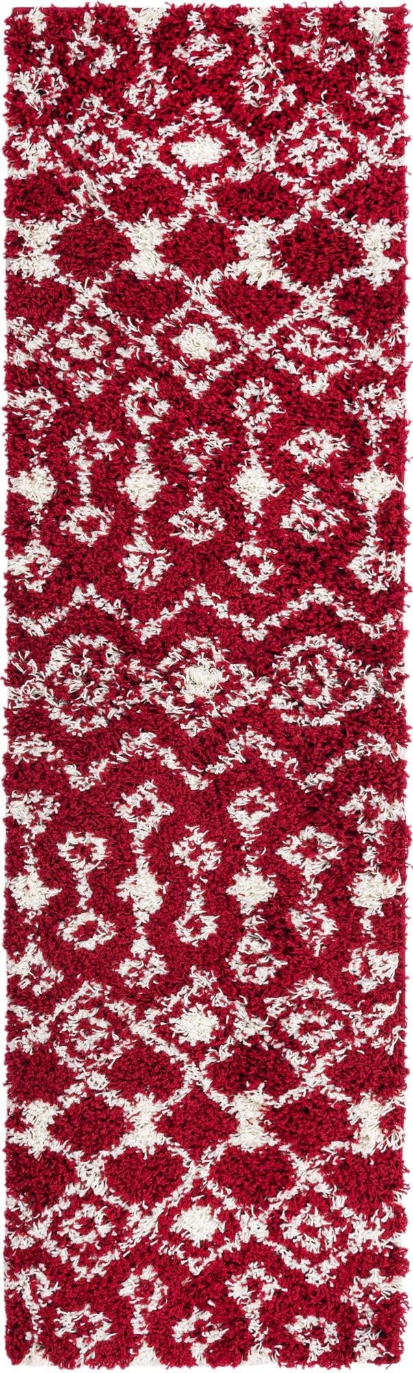 Unique Loom Moroccan Trellis Shag Collection Area Rug - Meknes (2' x 7' 1" Runner, Burgundy Red/ Ivory)