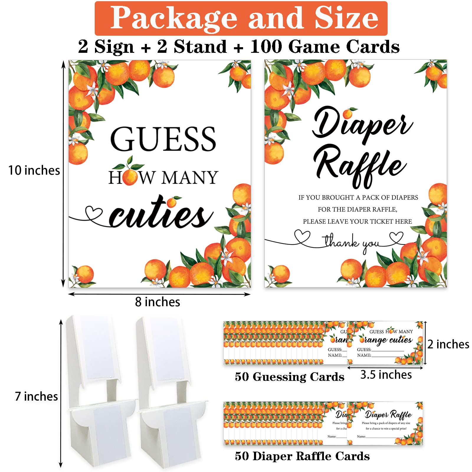 50 Little Cutie Orange Diaper Raffle Tickets and 1 Sign Baby Shower Games Orange Theme Guess How Many Cuties Sign with 50 Cards Orange Baby Shower Candy Guessing Game