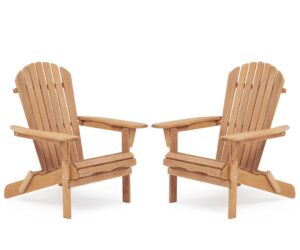 outdoor wooden folding adirondack chair set of 2 with pre-assembled backrest, wood patio chair for garden backyard porch pool deck firepit