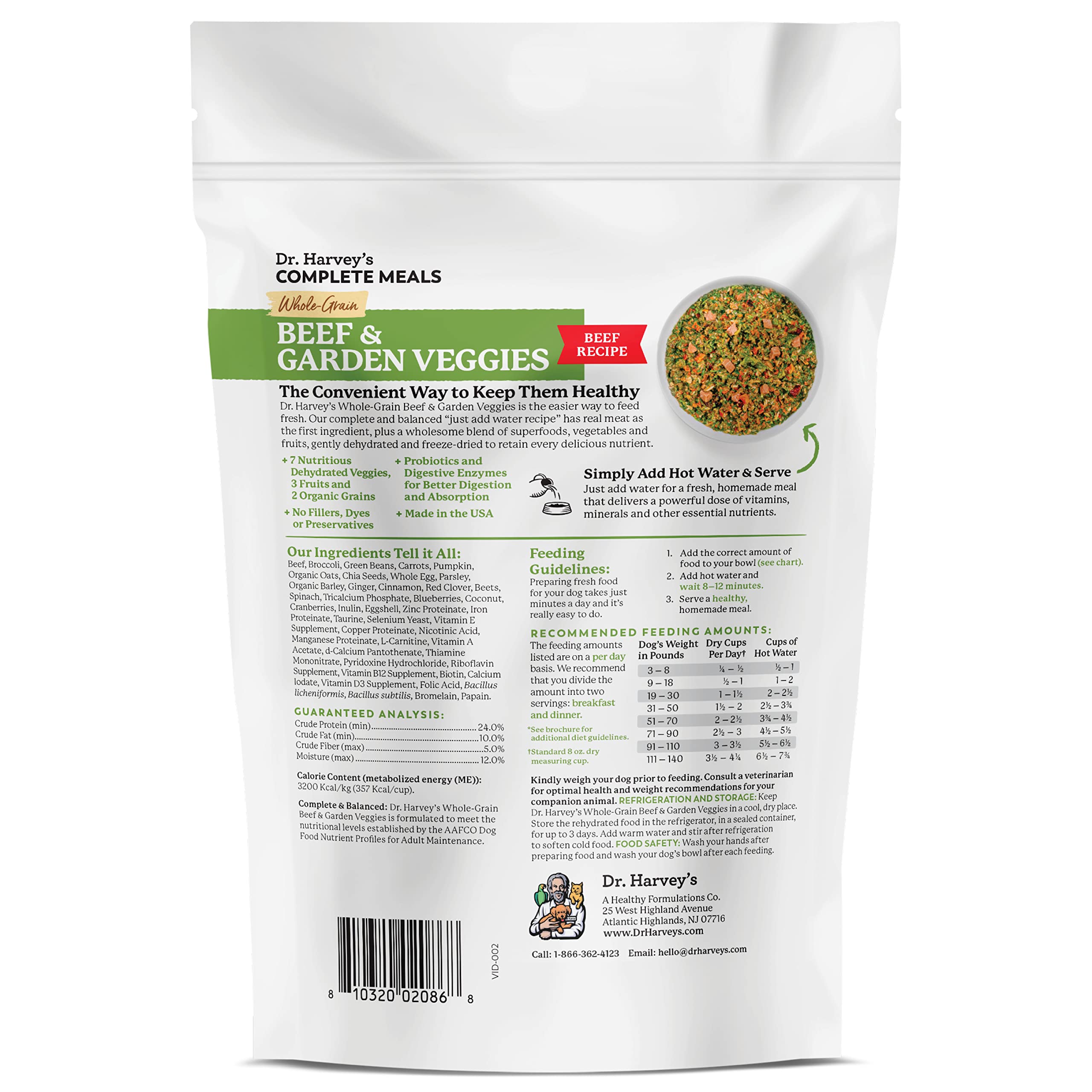 Dr. Harvey's Beef & Garden Veggies Dog Food, Human Grade Whole-Grain Dehydrated Dog Food with Freeze-Dried Beef (5.5 Ounces, Trial Size)