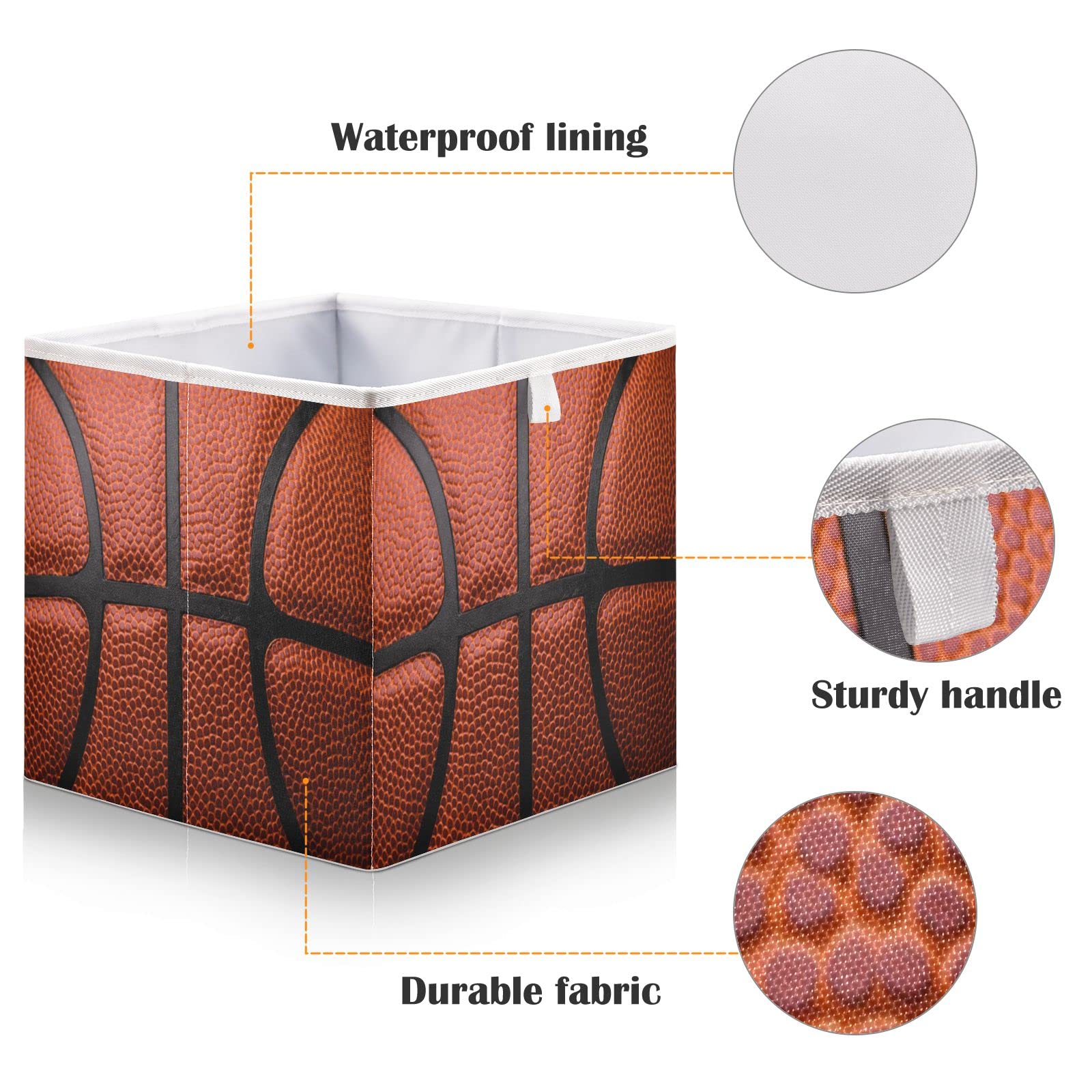 Bolaz Basketball Ball Texture Closet Organizers Storage Cubes Storage Bins Shelf Baskets Containers for Home Kids Room Toys Office