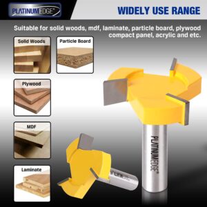 PLATINUMEDGE CNC Spoilboard Surfacing Router Bit, Slab Flattening Route Bit, 1/2 inch Shank 2 inch Cutting Diameter, 3 Carbide Cutting Wings, Router Bit for Planing Wood