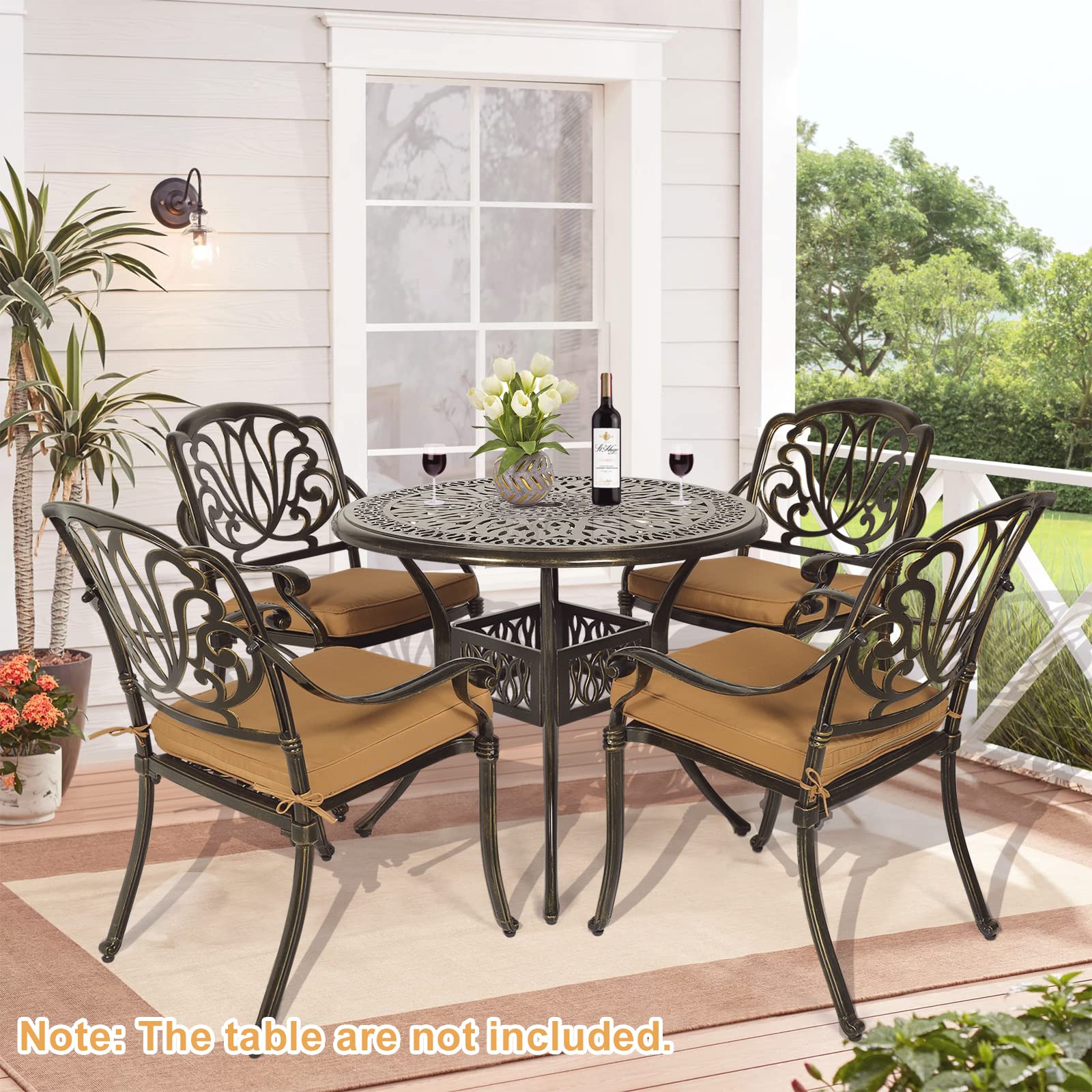 W WARMHOL 2 Piece Outdoor Cast Aluminum Patio Chairs with Cushions, Bistro Dining Chair Set for Patio Furniture Garden Deck Backyard, Floral Design