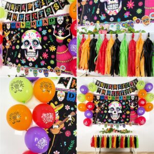 39 Pieces Day of The Dead Decorations, Day of The Dead Balloons Dia de Los Muertos Fiesta Background, Special Sugar Skull Dia De Los Muertos Cutouts Banner for Halloween Mexican Fiesta Supplies