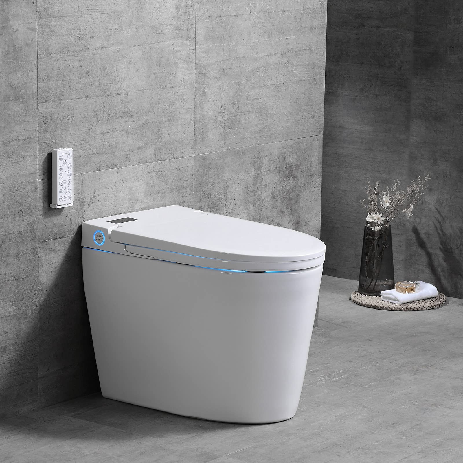 Smart Bidet Toilet Elongated One Piece Modern Design, Automatic Flushing, Heated Seat with Integrated Multi Function, Remote Control