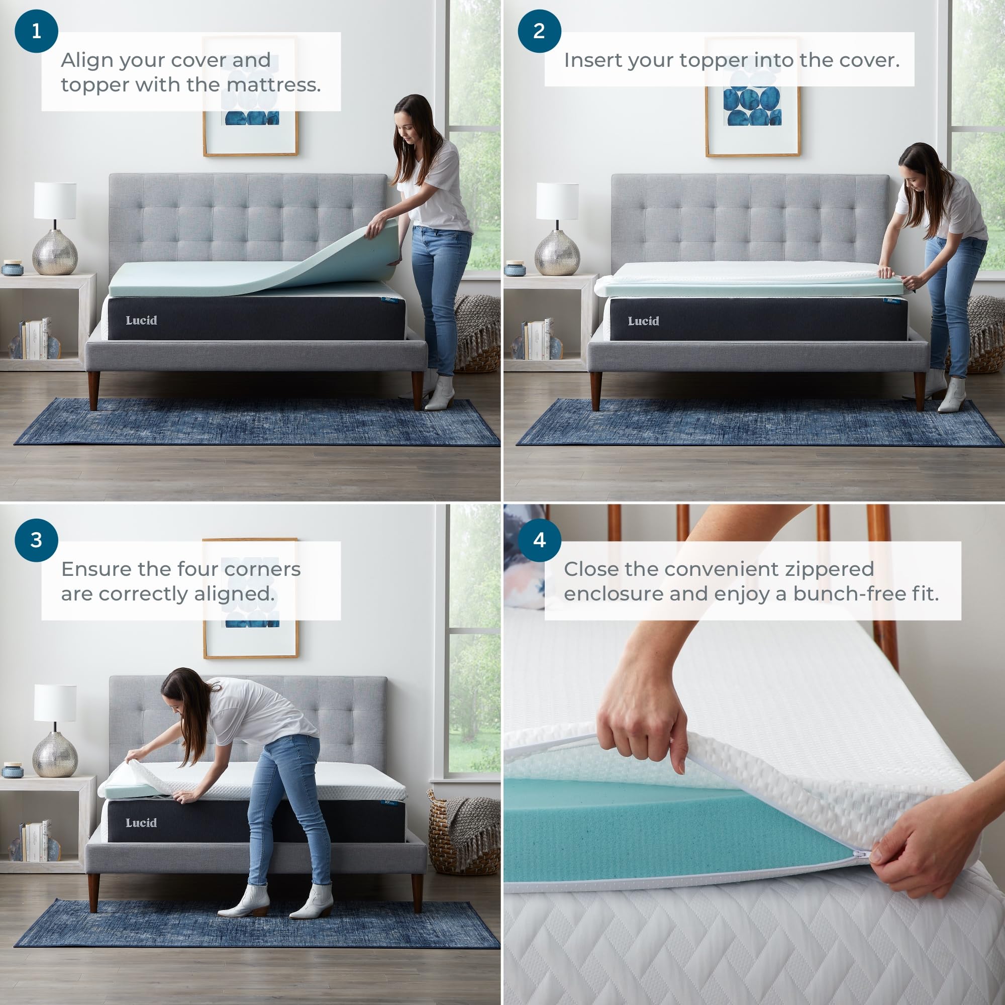 LUCID Gel Infused Memory Foam Mattress Topper with Cover – 3 Inch Mattress Topper – 5 Comfort Zones Relieve Pressure – CertiPUR-US Certified Foam - Full