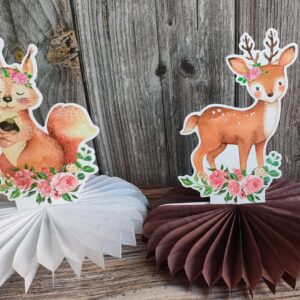 12Pcs Woodland Baby Shower Decorations Woodland Animals Honeycomb Centerpieces Baby Shower Decorations for Woodland Baby Shower Woodland Animals Birthday Party Supplies