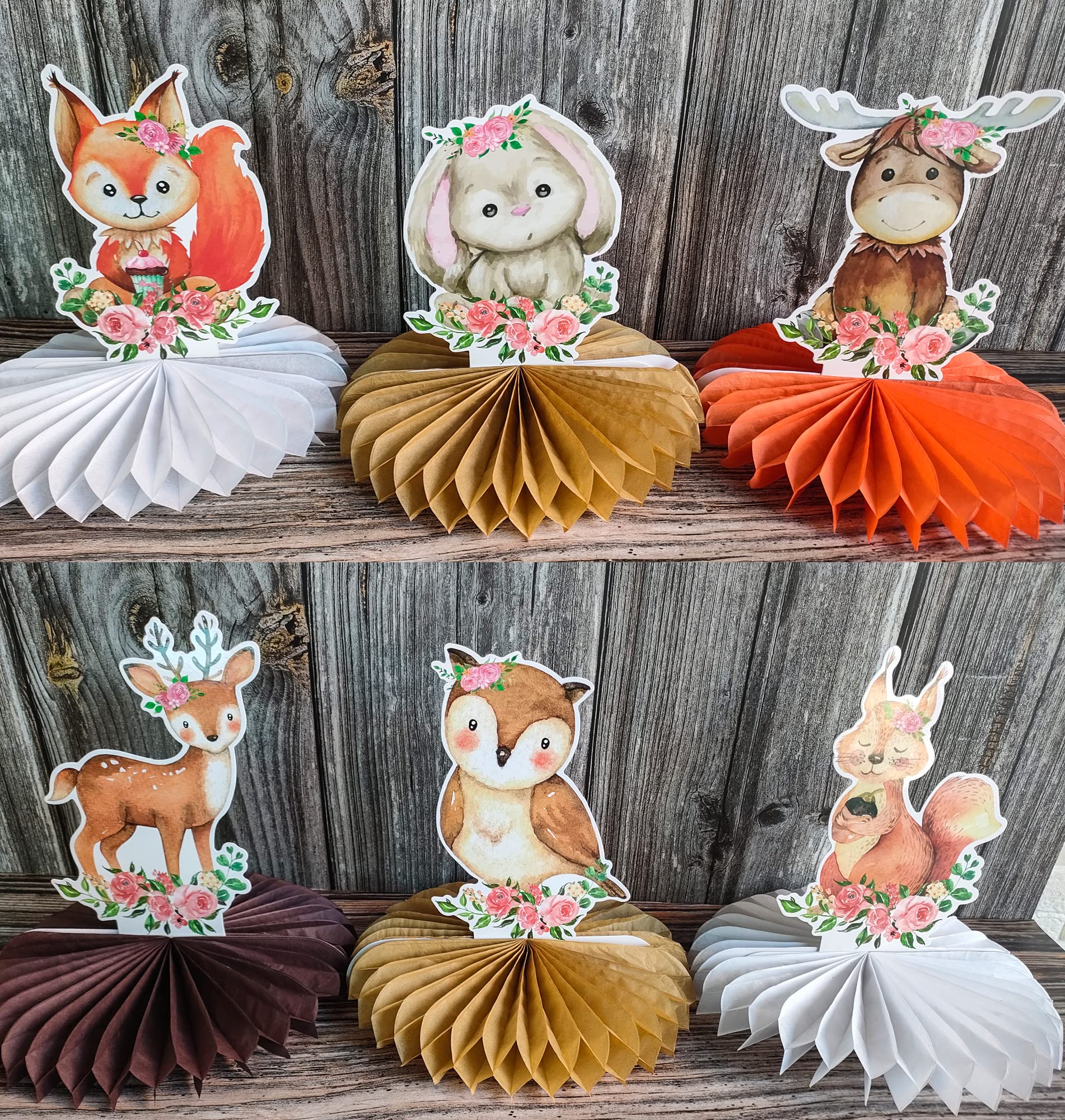 12Pcs Woodland Baby Shower Decorations Woodland Animals Honeycomb Centerpieces Baby Shower Decorations for Woodland Baby Shower Woodland Animals Birthday Party Supplies