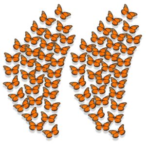 100 pieces monarch butterfly decoration premium fake butterflies realistic butterflies crafts artificial butterfly wall decor for halloween decor home bedroom wedding party,4.72 inch (orange)