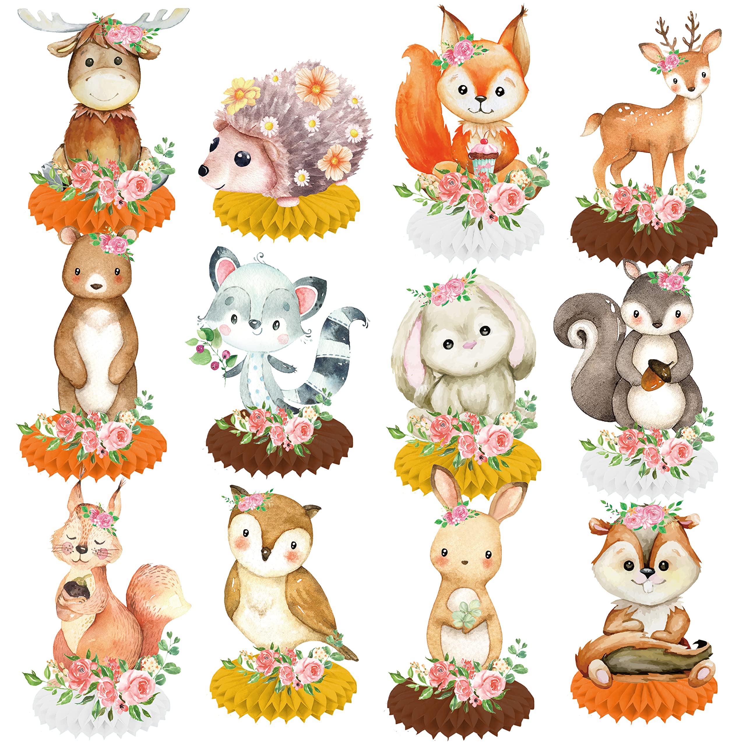 12Pcs Woodland Baby Shower Decorations Woodland Animals Honeycomb Centerpieces Baby Shower Decorations for Woodland Baby Shower Woodland Animals Birthday Party Supplies