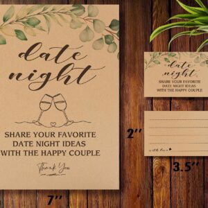 shupai 1 Date Night Kraft Sign & 50 Kraft Advice Card Set, Advice and Wishes Cards for Bridal Shower, Bridal Shower Decorations, Bachelorette Party or Special Event/007KF