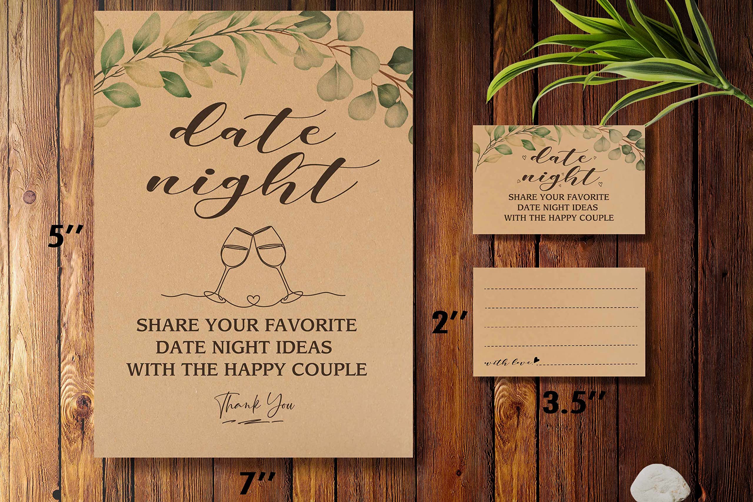 shupai 1 Date Night Kraft Sign & 50 Kraft Advice Card Set, Advice and Wishes Cards for Bridal Shower, Bridal Shower Decorations, Bachelorette Party or Special Event/007KF