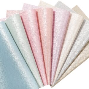 LOTOFUN Shiny Pearl Faux Leather Sheets: Soft Pearl Lustrous Textured Metallic PU Synthetic Leather Fabric 8Pcs/Set 12x8 Inch for Bows Earrings Making DIY Craft (Light Color)