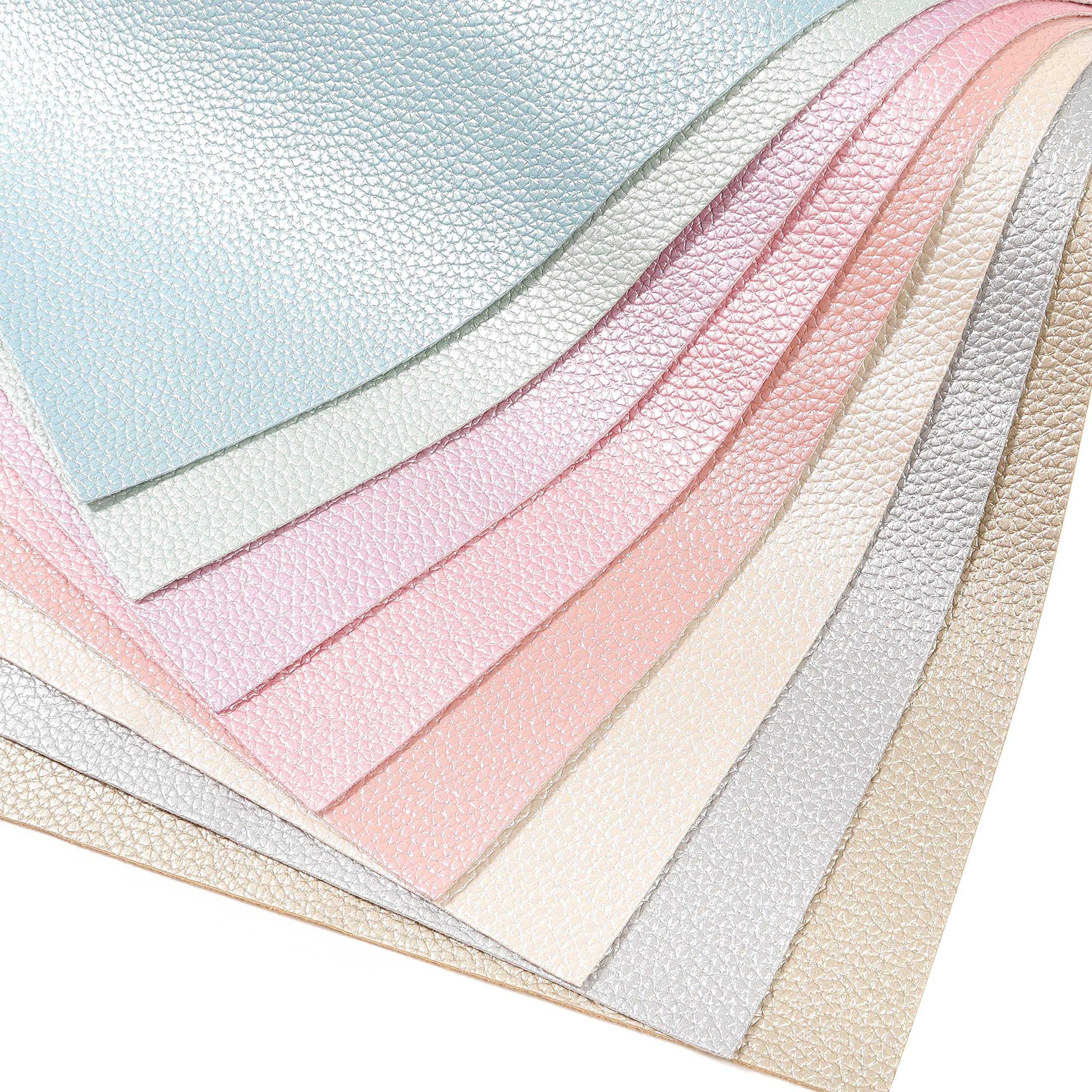 LOTOFUN Shiny Pearl Faux Leather Sheets: Soft Pearl Lustrous Textured Metallic PU Synthetic Leather Fabric 8Pcs/Set 12x8 Inch for Bows Earrings Making DIY Craft (Light Color)