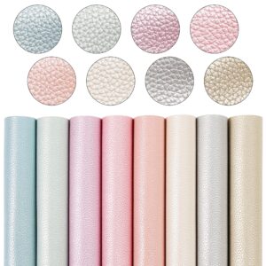 lotofun shiny pearl faux leather sheets: soft pearl lustrous textured metallic pu synthetic leather fabric 8pcs/set 12x8 inch for bows earrings making diy craft (light color)