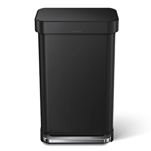 simplehuman Hands-Free Kitchen Step Trash can, 45 Liter, Matte Black