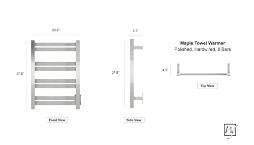 WarmlyYours Radiant Electric Heated Towel Warmer Rack, Hardwired, Integrated On/Off Switch with Light, Stainless Steel, Polished