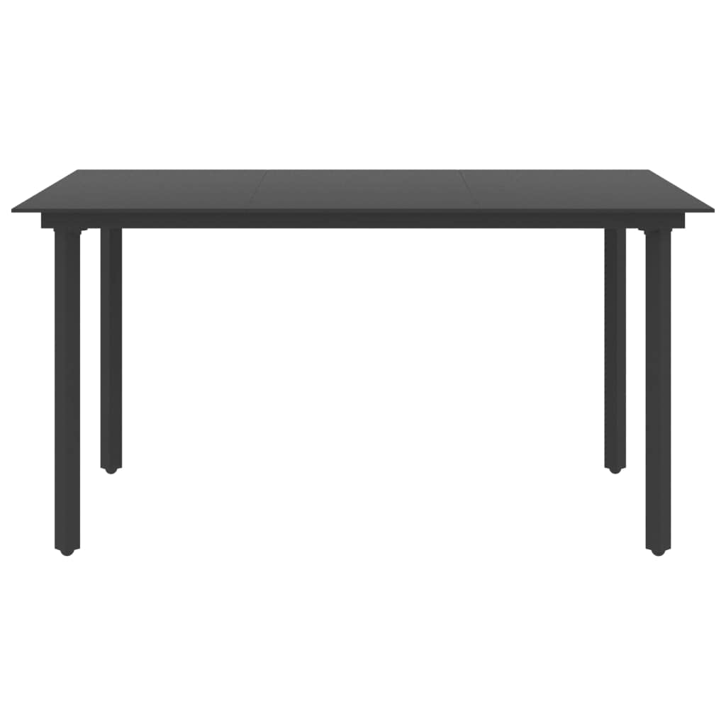 vidaXL Modern Patio Dining Table in Black - Outdoor Furniture with Powder-Coated Steel Frame and Glass Top - 59.1"x31.5"x29.1"