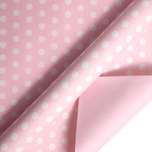 LDGOOAEL Mini Short Small Wrapping Paper Roll - Reversible Design (17" X 32.8 Feet) - Baby Pink Polka dots/Baby Pink for holiday, Christmas, Birthday, Wedding, Baby Shower