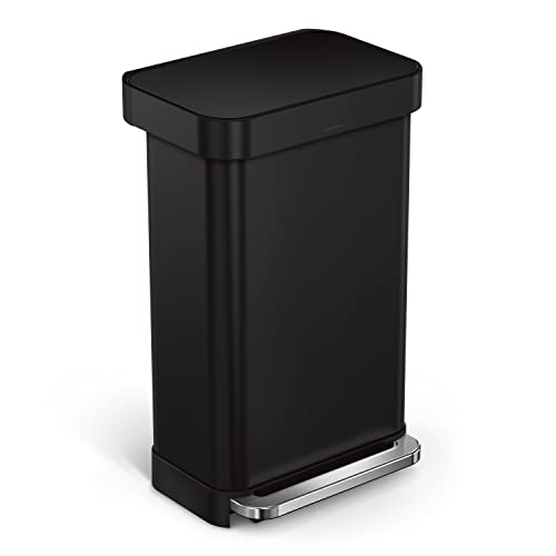 simplehuman Hands-Free Kitchen Step Trash can, 45 Liter, Matte Black