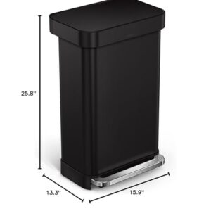 simplehuman Hands-Free Kitchen Step Trash can, 45 Liter, Matte Black