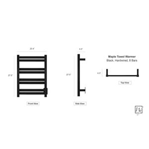 WarmlyYours Radiant Electric Heated Towel Warmer Rack, 8-Bar, Dual Connection, Integrated On/Off Switch with Light, Stainless Steel, Matte Black