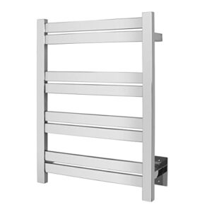 warmlyyours radiant electric heated towel warmer rack, hardwired, integrated on/off switch with light, stainless steel, polished