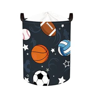 clastyle 45l waterproof sports laundry basket with drawstring collapsible football basketball storage laundry hamper for bedroom, 14.2 * 17.7 in