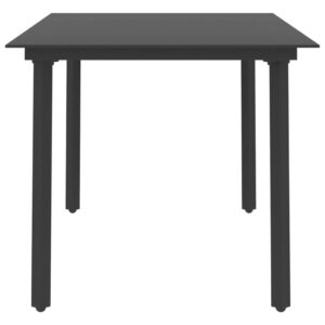 vidaXL Modern Patio Dining Table in Black - Outdoor Furniture with Powder-Coated Steel Frame and Glass Top - 59.1"x31.5"x29.1"