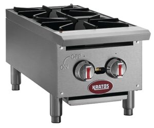 kratos commercial countertop gas range - 2 burners, 50,000 total btu, field convertible to liquid propane, 12" w (29y-070)